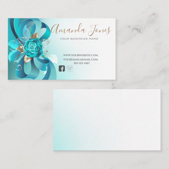Elegant luxury turquoise teal gold professional  business card (Front/Back)