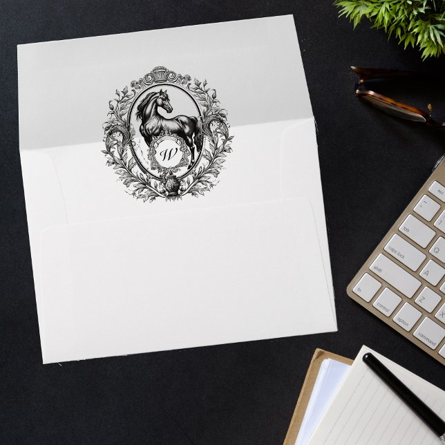 Elegant Luxury Vintage Horse Equestrian Monogram Envelope (Creator Uploaded)