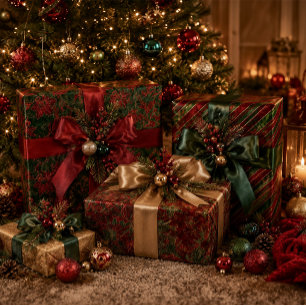 Elegant Luxury Vintage Red Green Christmas Velvet Wrapping Paper Sheet