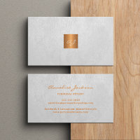 Elegant luxury white leather copper gold monogram