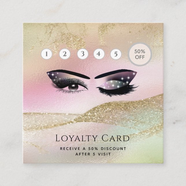 Elegant luxury wink lashes makeup eye aftercare loyalty card (Front)