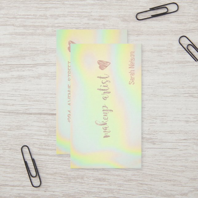 Elegant Luxury Yellow Sweet Holographic Business Card (Front/Back In Situ)