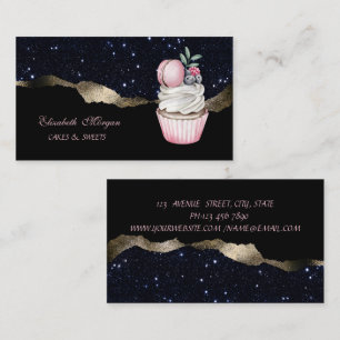 Elegant ,Macaroon Cupcake Bakery,Black Glitter Business Card