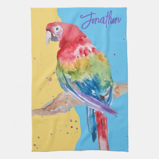 Elegant Macaw Parrot Watercolor Pastel Colors Tea Towel (Vertical)