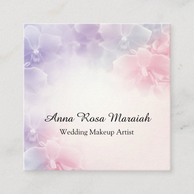 *~* Elegant Macro Photo Pink Lavender Flower Square Business Card (Front)
