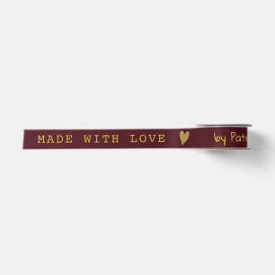 Elegant Made With Love Burgundy And Gold Heart Satin Ribbon