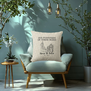 Elegant Madrid Skyline Illustration in Textured   Cushion