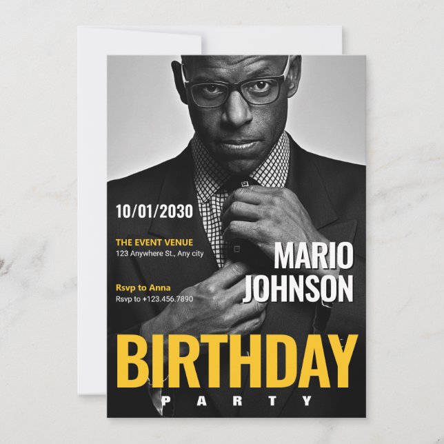 Elegant Magazine Cover photo birthday Invitation (Front)