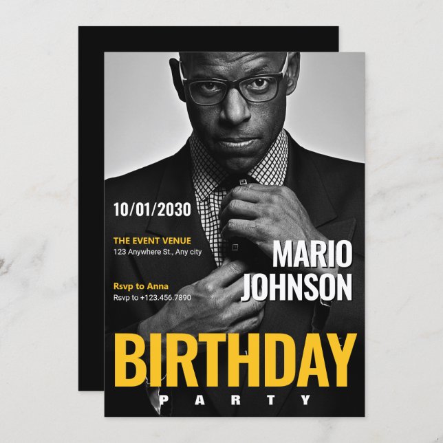 Elegant Magazine Cover photo birthday Invitation (Front/Back)