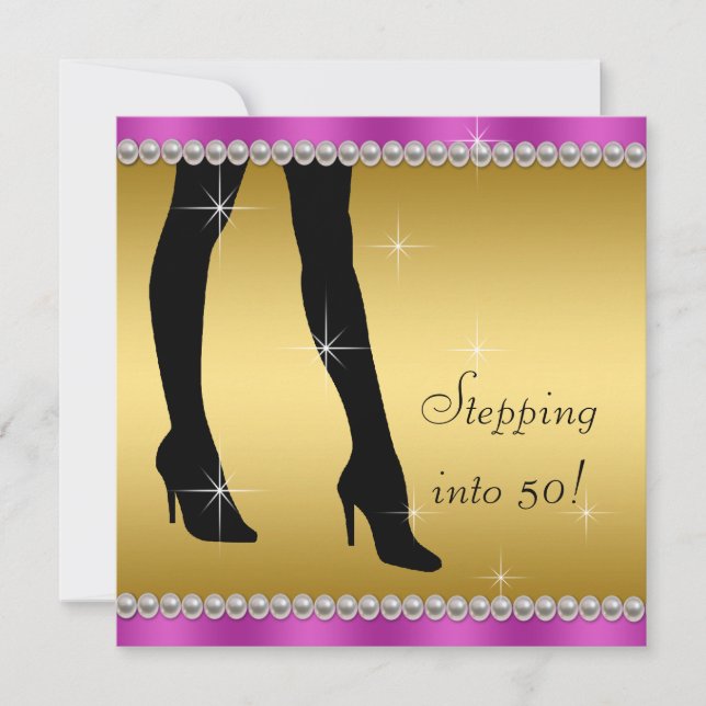 Elegant Magenta and Gold Birthday Party Invitation (Front)