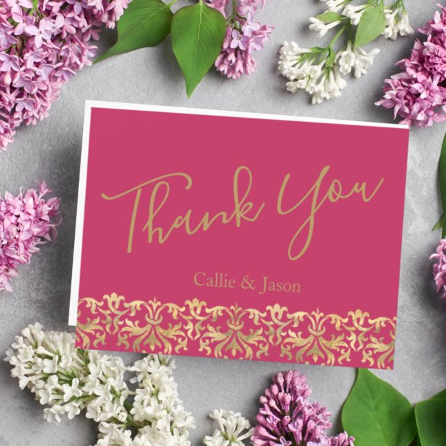 Elegant Magenta and Gold Wedding Thank You   Postcard (Creator Uploaded)