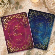 Elegant magenta blue wedding foil vow book