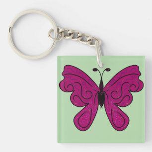 Elegant Magenta Butterfly    Home Decor Pattern  Key Ring