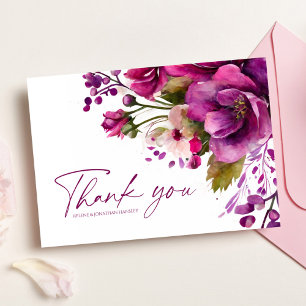 Elegant Magenta Floral Modern Wedding Thank You Card