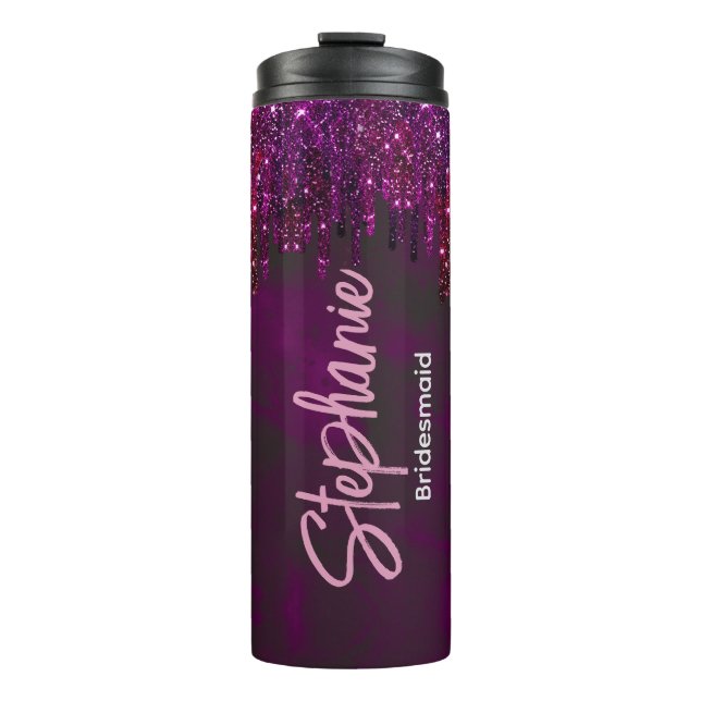 Elegant magenta glitter drips bridal anniversary thermal tumbler (Front)