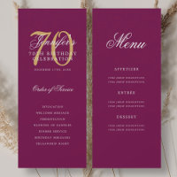 Elegant Magenta Gold 70th Birthday Program w/ Menu