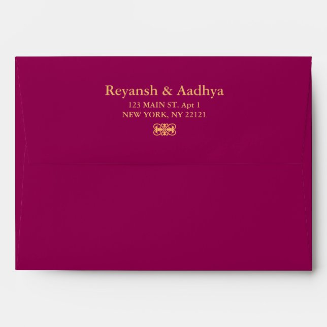 Elegant Magenta Gold Hindu Mandala Indian Wedding Envelope (Back (Top Flap))
