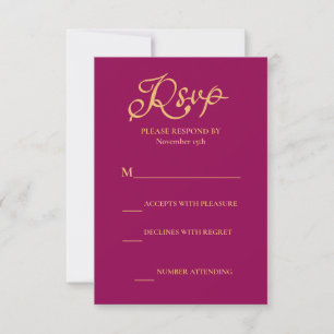 Elegant Magenta Gold Hindu Mandala Indian Wedding RSVP Card