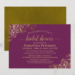 Elegant Magenta & Gold Lace Frills Bridal Shower Invitation