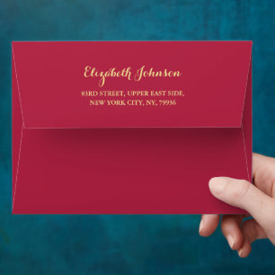 Elegant Magenta Gold Script Name Return Address Envelope