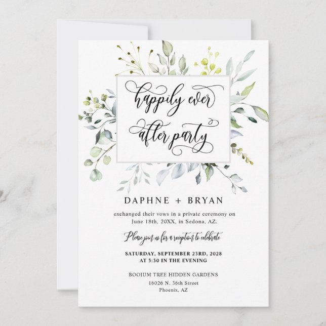 Elegant Magenta Greenery Happily Ever After Party Invitation (Front)