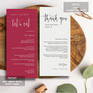 Elegant Magenta Minimal Thank You Placecard Menu
