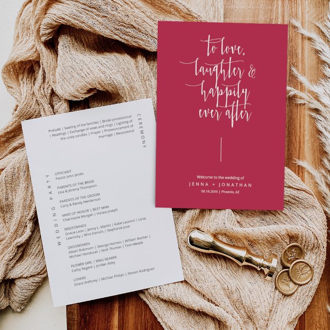 Elegant Magenta Modern Minimal Calligraphy Wedding Programme (Creator Uploaded)