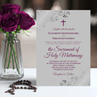 Elegant Magenta on Grey Modern Catholic Wedding
