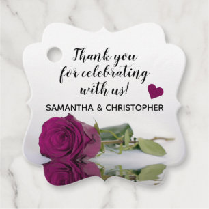 Elegant Magenta or Cassis Rose Wedding Thank You Favour Tags