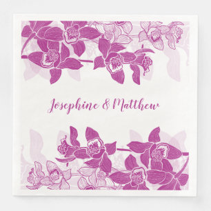 Elegant Magenta Orchid Floral Watercolor Wedding Napkin