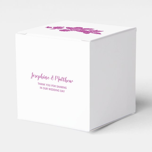 Elegant Magenta Orchid Personalised Wedding Favour Box (Front Side)