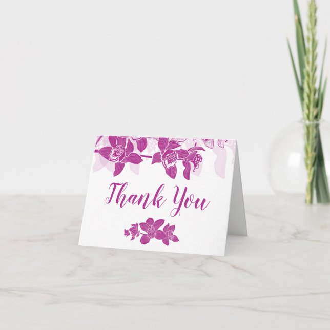 Elegant Magenta Orchids Floral Thank You Card (Front)
