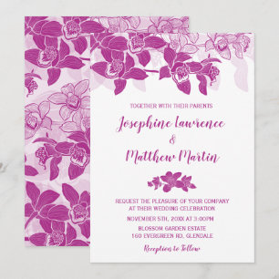 Elegant Magenta Orchids Wedding Invitation