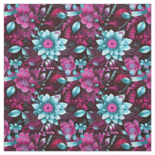 Elegant Magenta & Pale Blue Boho Chic Floral  Fabric