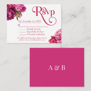 Elegant Magenta Peony Floral Wedding RSVP Enclosure Card