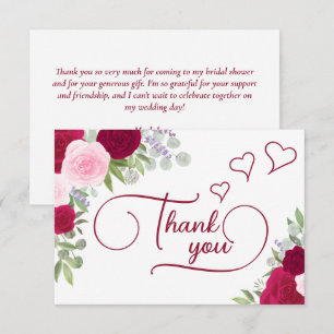 Elegant Magenta & Pink Boho Roses Bridal Shower Thank You Card