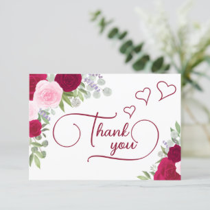 Elegant Magenta & Pink Boho Roses Bridal Shower Thank You Card