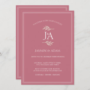 Elegant Magenta Pink Classic Initials Wedding Invitation