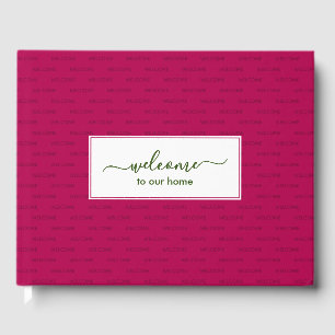 Elegant Magenta Pink Custom WELCOME TO OUR HOME  Guest Book