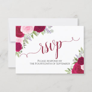 Elegant Magenta Pink Floral Calligraphy Wedding RSVP Card