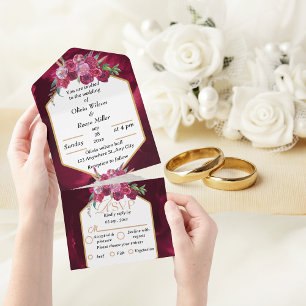 elegant magenta pink floral Wedding All In One All In One Invitation