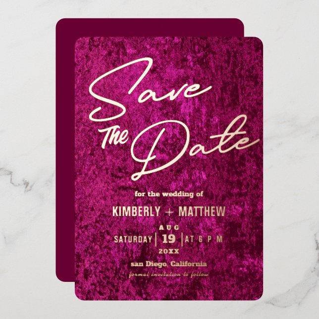 elegant magenta pink gold Save the date Wedding  (Front/Back)