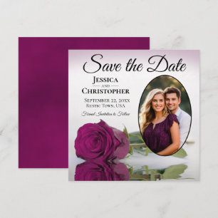 Elegant Magenta Plum Rose with Oval Photo Wedding Save The Date