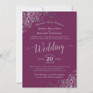 Elegant Magenta Plum & Silver Wedding Livestream Invitation