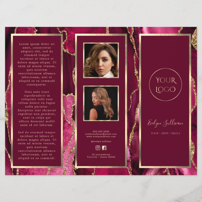 Elegant Magenta Red Gold Agate Brochure (Front)
