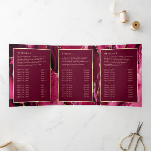 Elegant Magenta Red Gold Agate Trifold Brochure