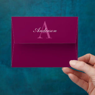 Elegant Magenta Red, Pink & White Name & Monogram Envelope