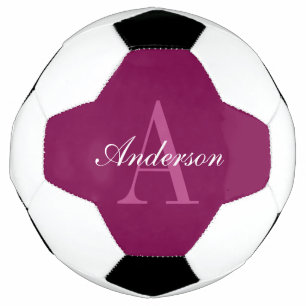 Elegant Magenta Red, Pink & White Name & Monogram Football
