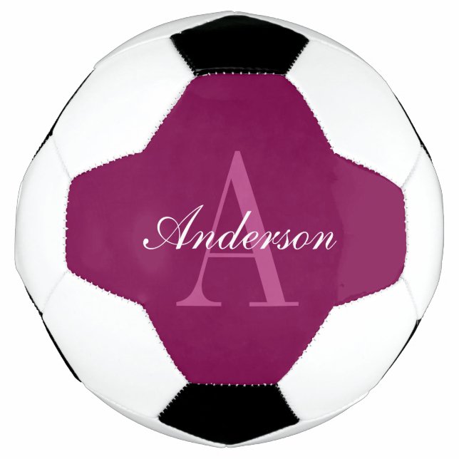 Elegant Magenta Red, Pink & White Name & Monogram Football (Front)