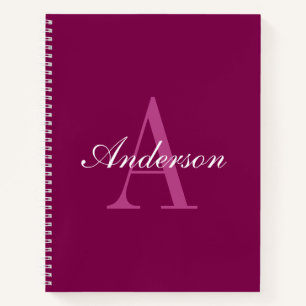 Elegant Magenta Red, Pink & White Name & Monogram Notebook